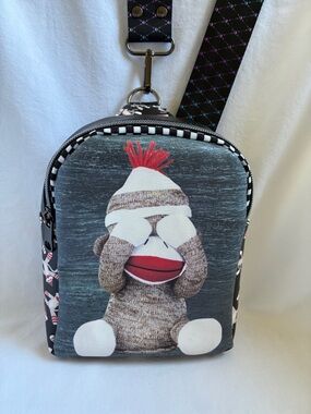 Sky Kids Sock Monkey Crossbody Bag in Gray, Red, White